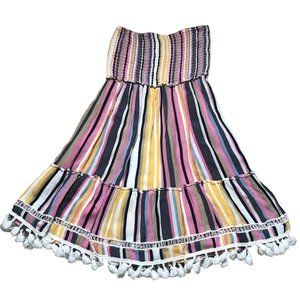 Strapless Rainbow Striped XS Boho Dress Swimsuit Coverup Tassels